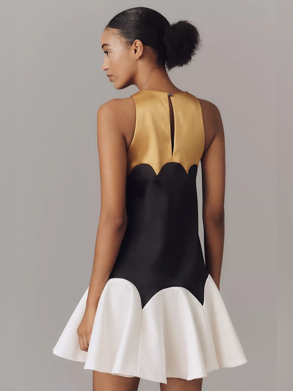 Maeve Black, Gold & White Scallop Mini Flare Dress - NWT - Size S - Picture 2 of 4